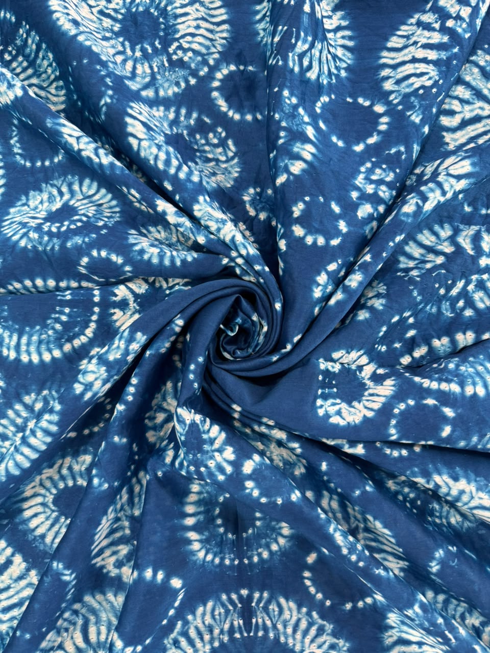Dark Blue Pure Chanderi fabric with stunning handmade Shibori — new design dress pieces