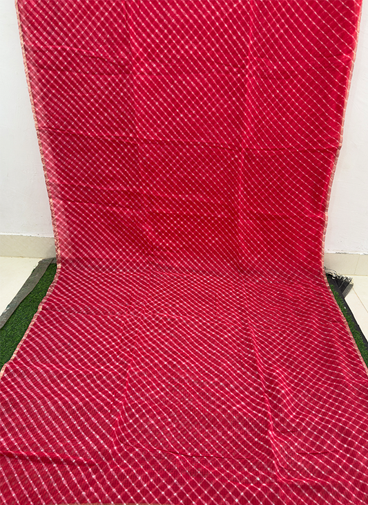 Pink Kota Cotton Leheriya Mothda Saree