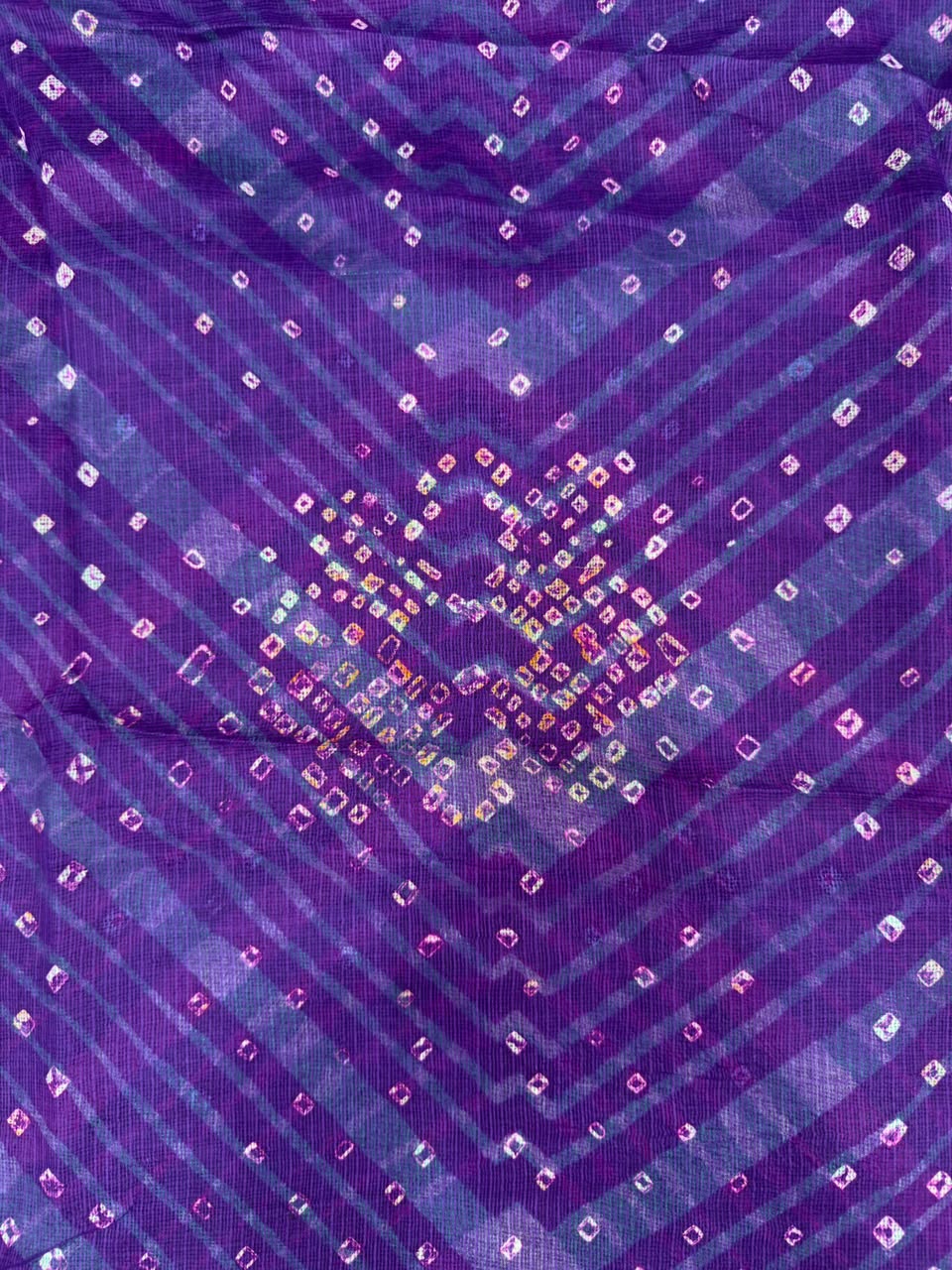 Purple Pure Kota Silk Leheriya paired with a stunning Bandhani pallu