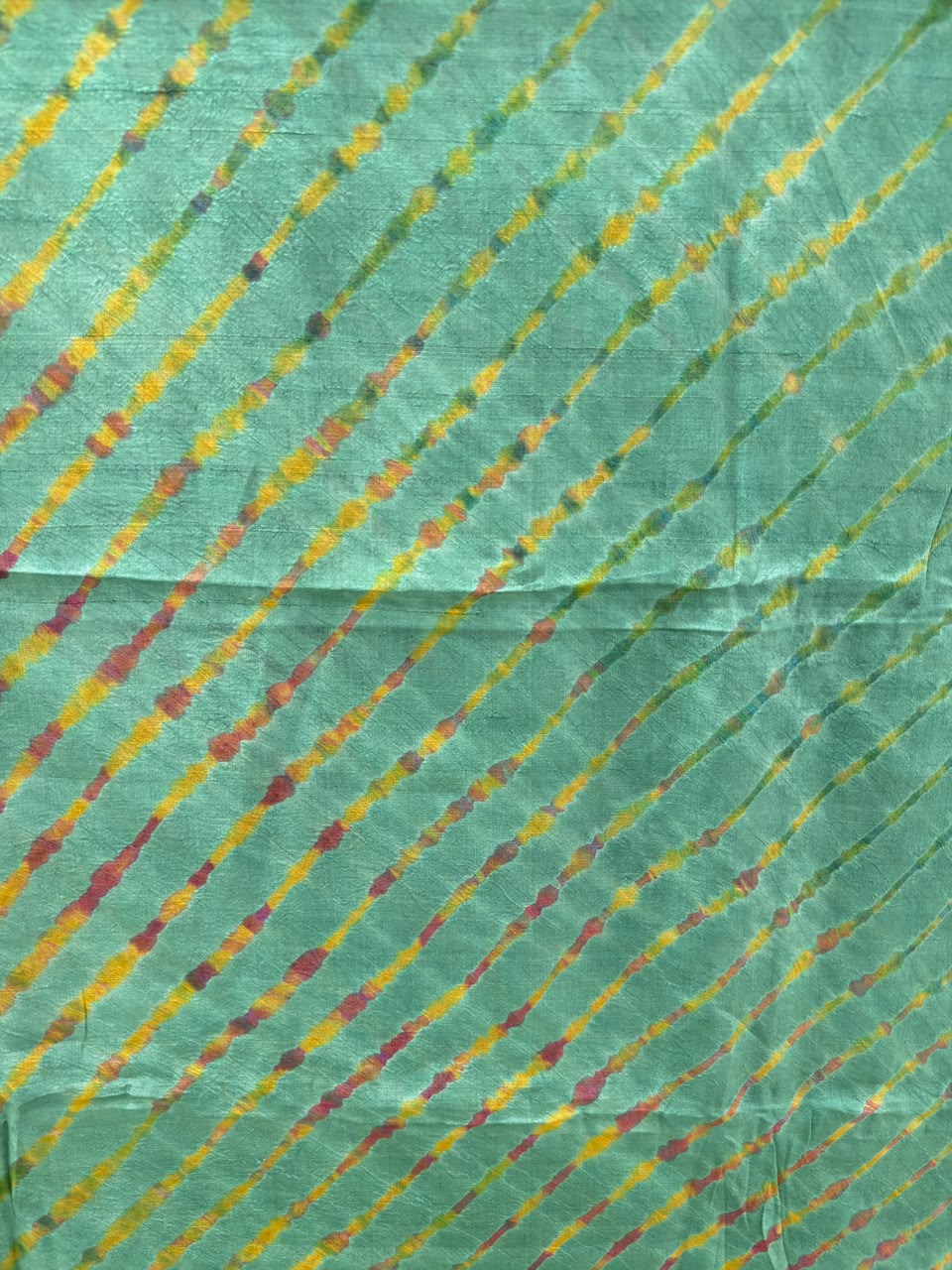 Green Pure Handloom Tusser Silk Multi Leheriya Saree ✨