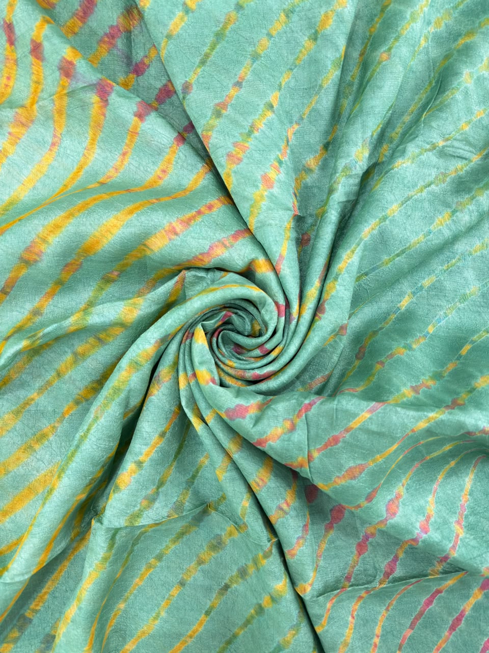 Green Pure Handloom Tusser Silk Multi Leheriya Saree ✨