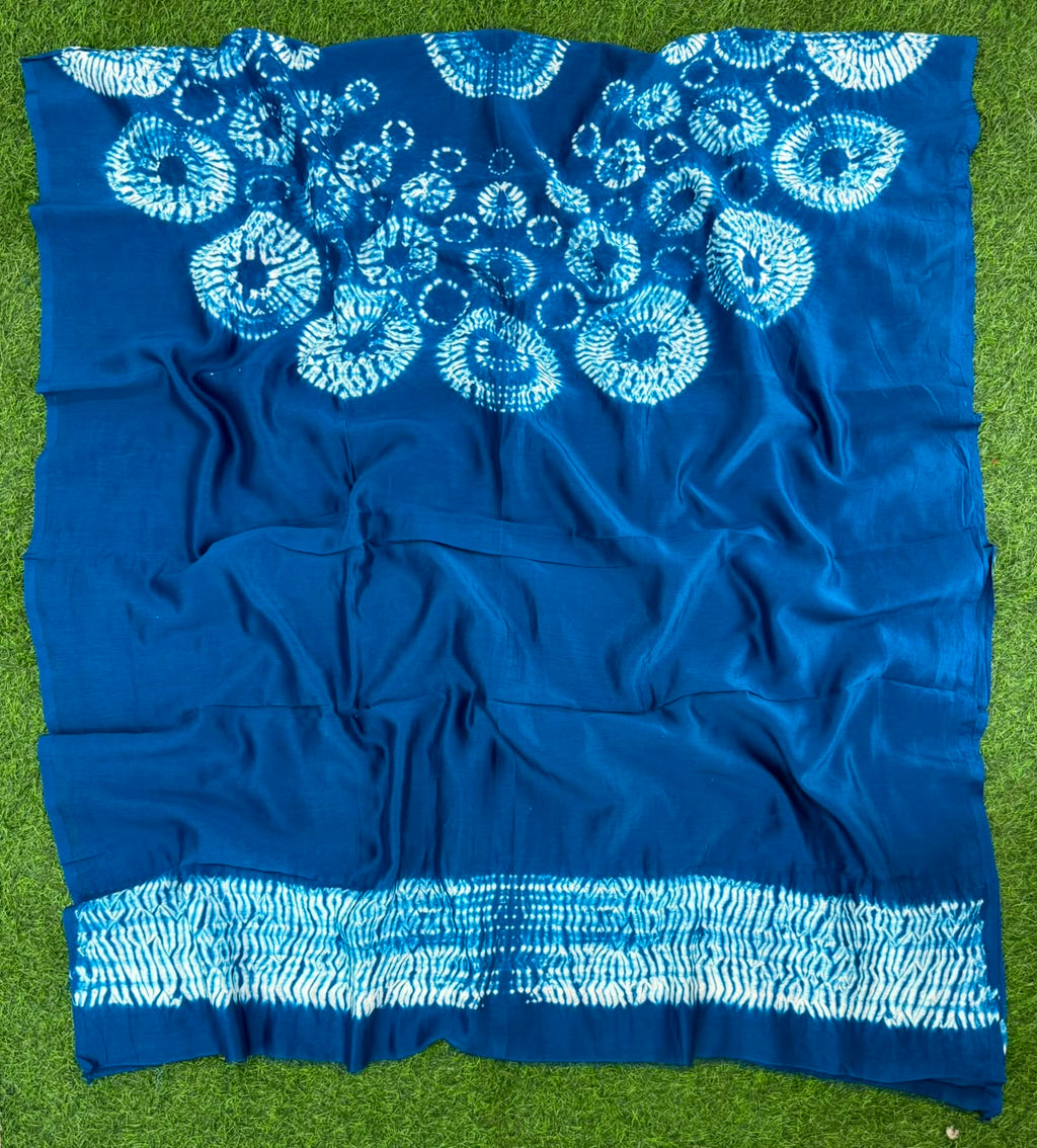 Dark Blue Pure Chanderi fabric with stunning handmade Shibori — new design dress pieces