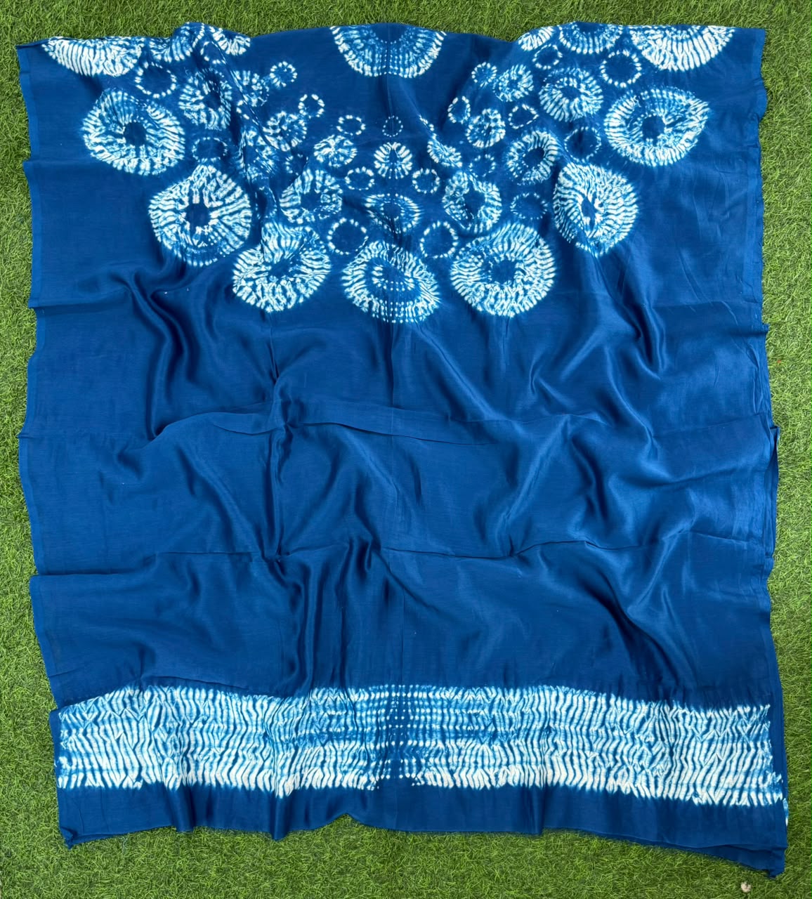 Dark Blue Pure Chanderi fabric with stunning handmade Shibori — new design dress pieces
