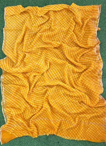 Yellow Kota Cotton Leheriya Mothda Saree
