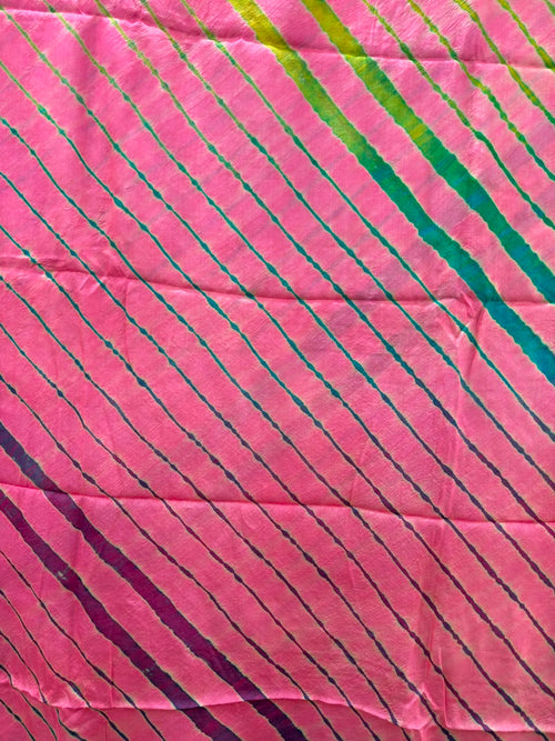 Baby Pink Pure Handloom Tusser Silk Multi Leheriya Saree ✨