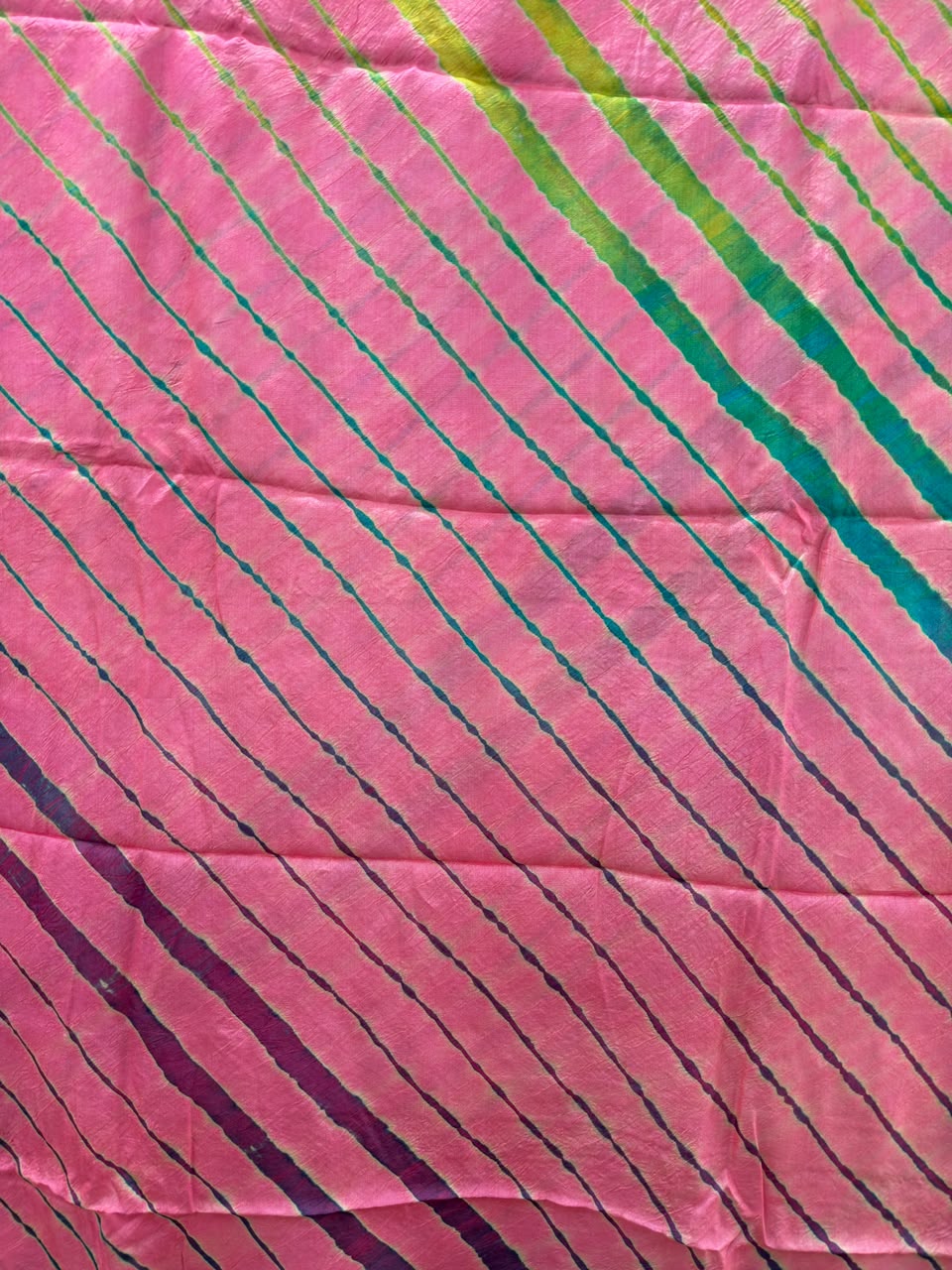 Baby Pink Pure Handloom Tusser Silk Multi Leheriya Saree ✨