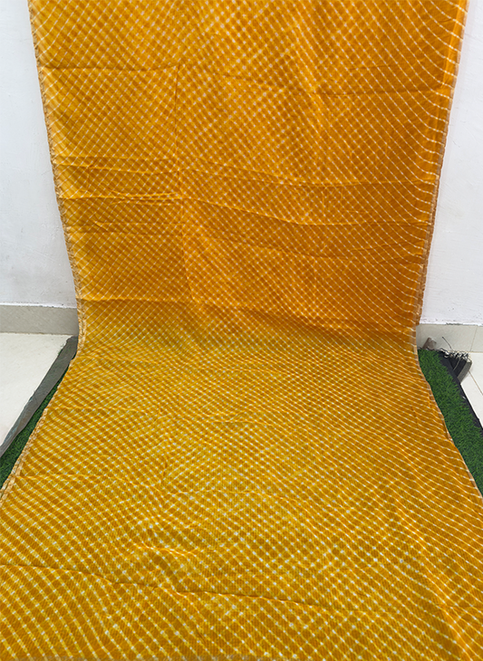 Yellow Kota Cotton Leheriya Mothda Saree