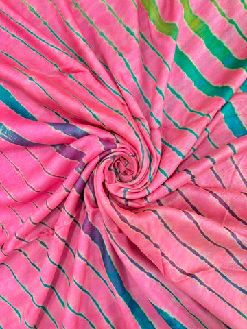 Baby Pink Pure Handloom Tusser Silk Multi Leheriya Saree ✨