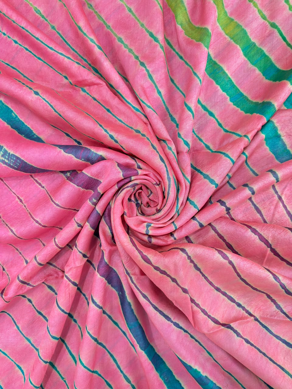 Baby Pink Pure Handloom Tusser Silk Multi Leheriya Saree ✨