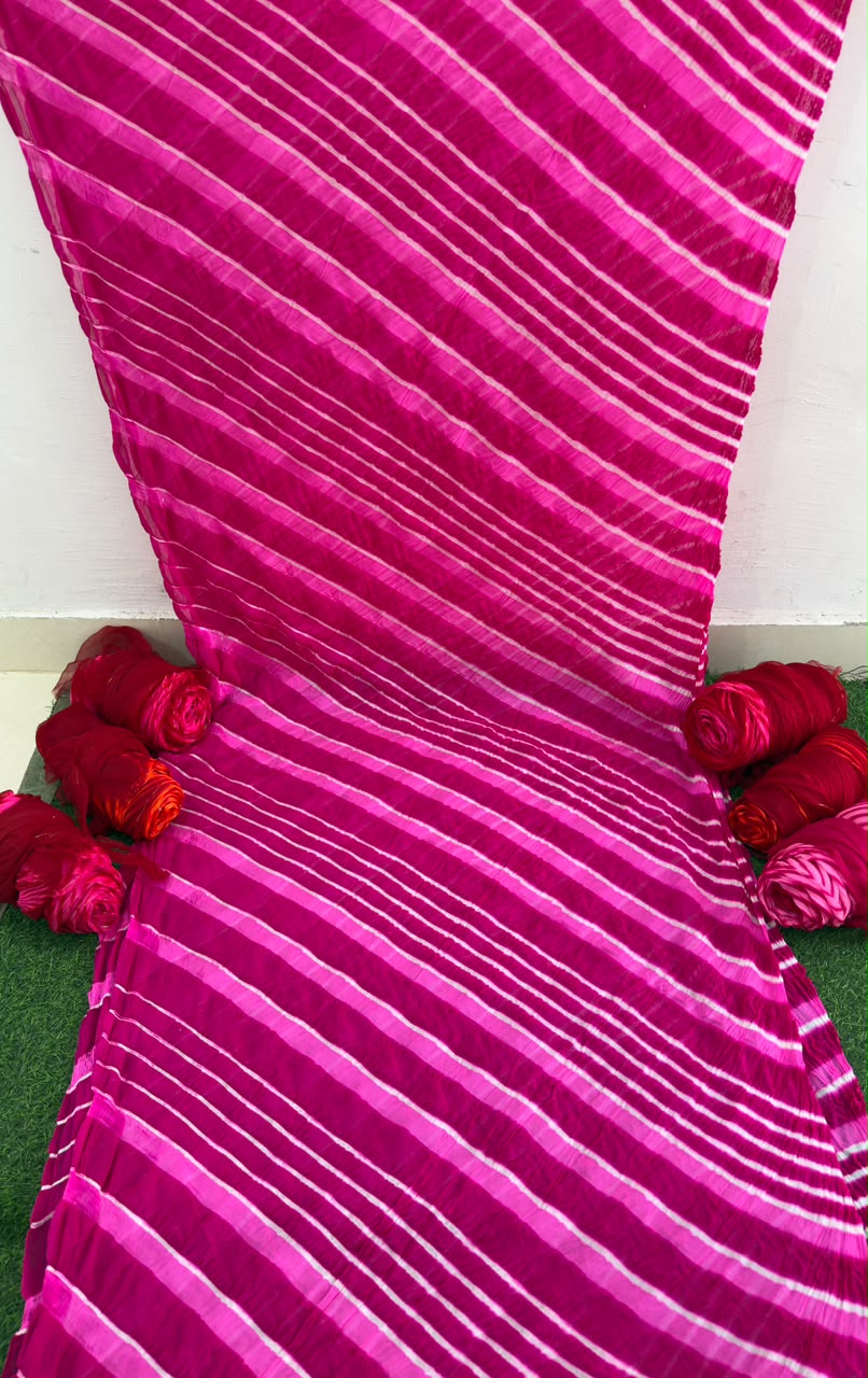 Pink Pure Double Diamond Chiffon Leheriya Sarees