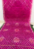 Dark Pink Pure Kota Silk Leheriya paired with a stunning Bandhani pallu
