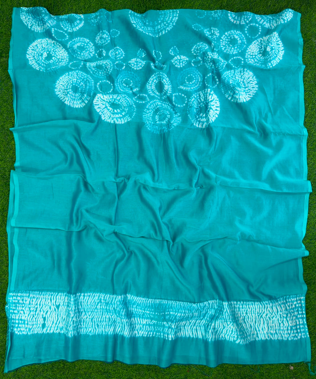 Teal Pure Chanderi fabric with stunning handmade Shibori — new design dress pieces