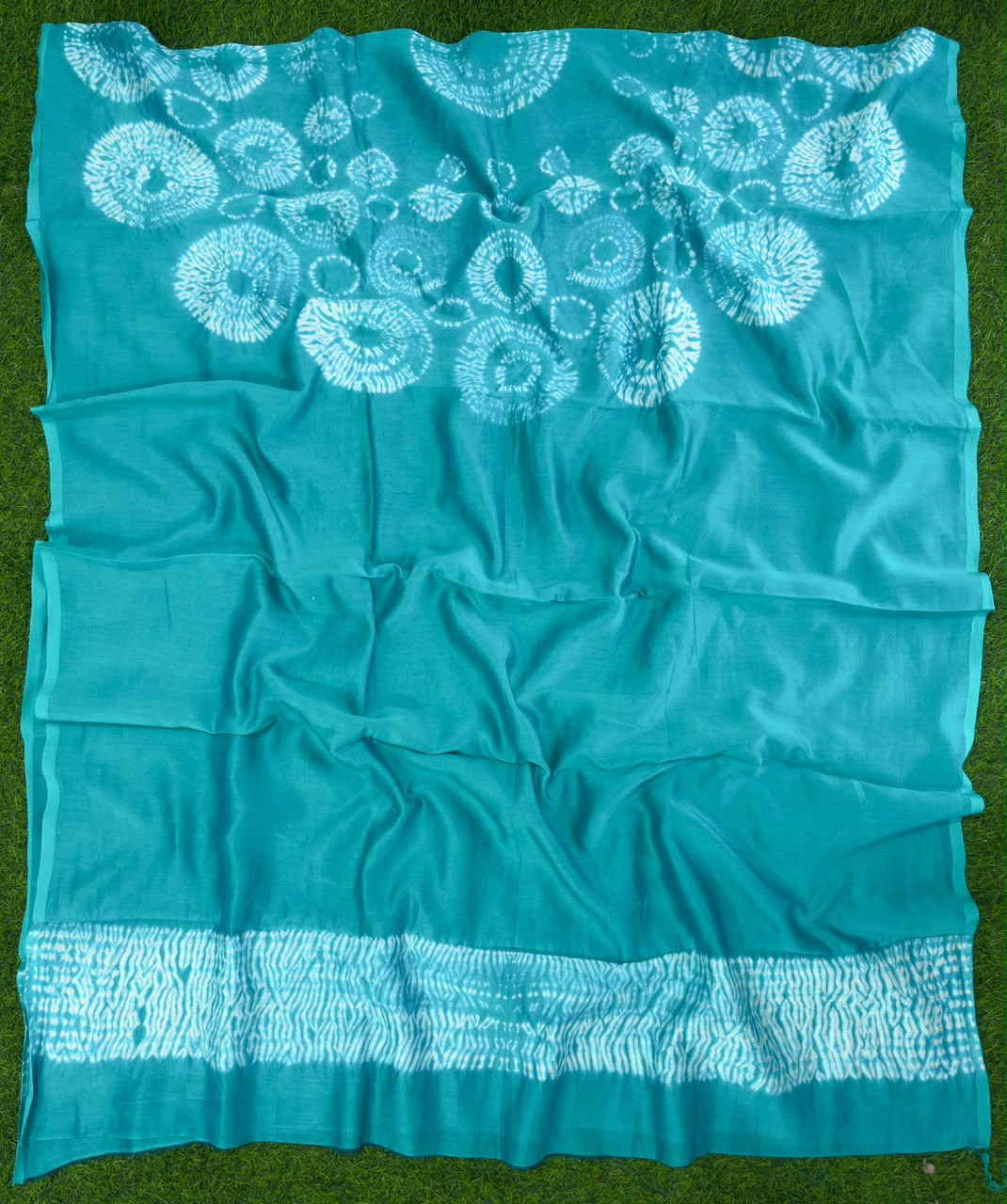 Teal Pure Chanderi fabric with stunning handmade Shibori — new design dress pieces