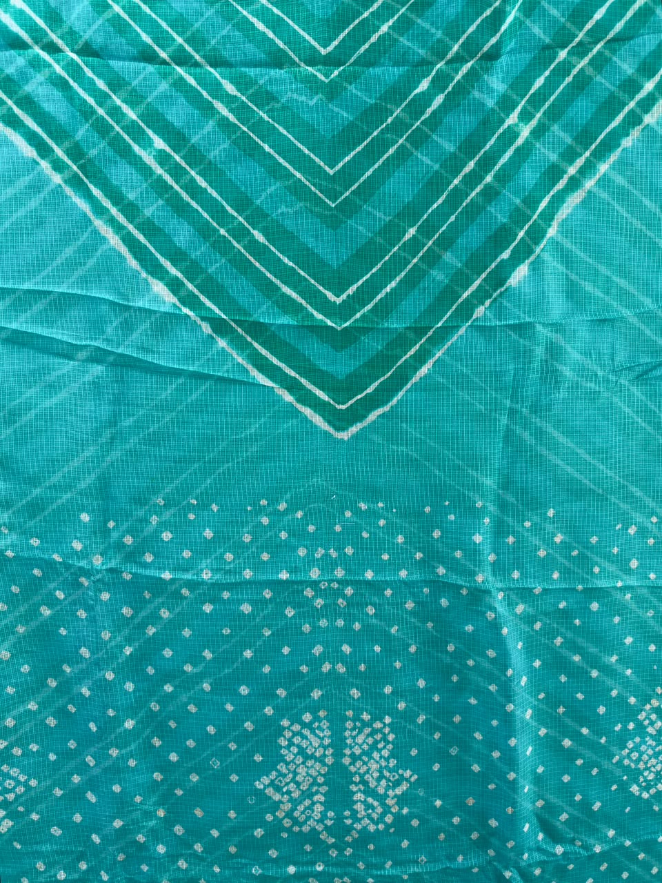 Teal Blue  Pure Kota Silk Leheriya paired with a stunning Bandhani pallu