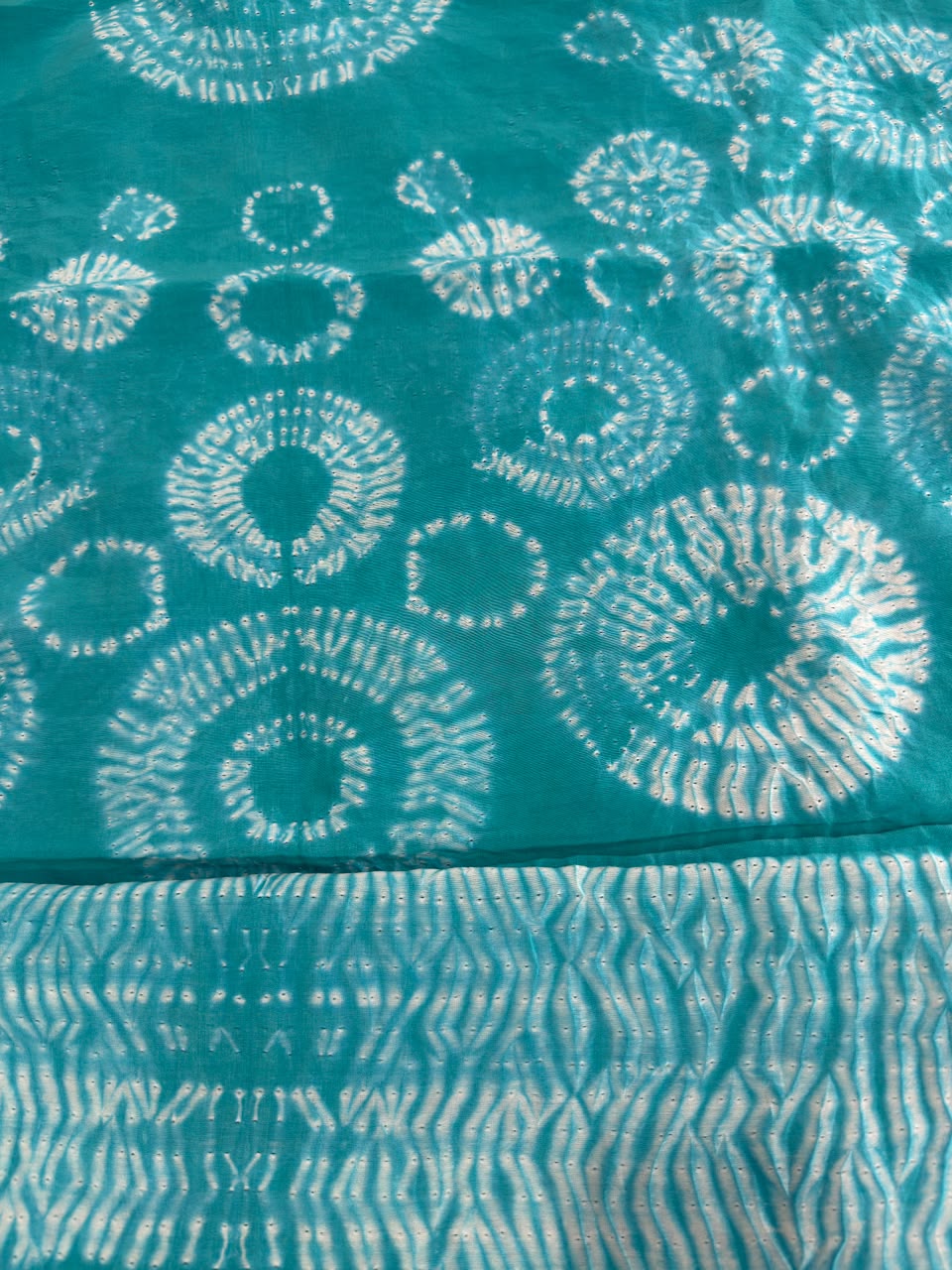 Teal Pure Chanderi fabric with stunning handmade Shibori — new design dress pieces