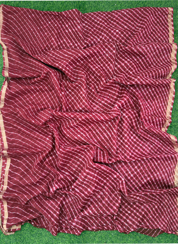 Mehroon Pure Kota Cotton Leheriya Mothda Saree