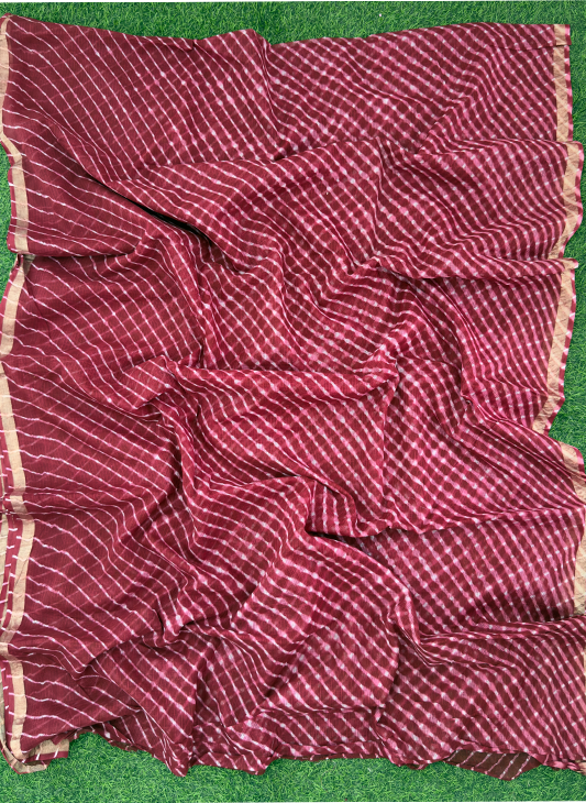 Mehroon Pure Kota Cotton Leheriya Mothda Saree