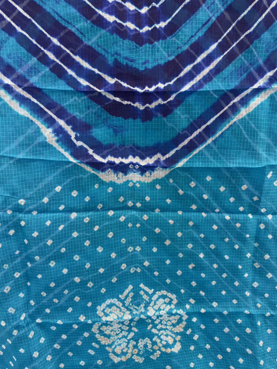 Blue Pure Kota Silk Leheriya paired with a stunning Bandhani pallu