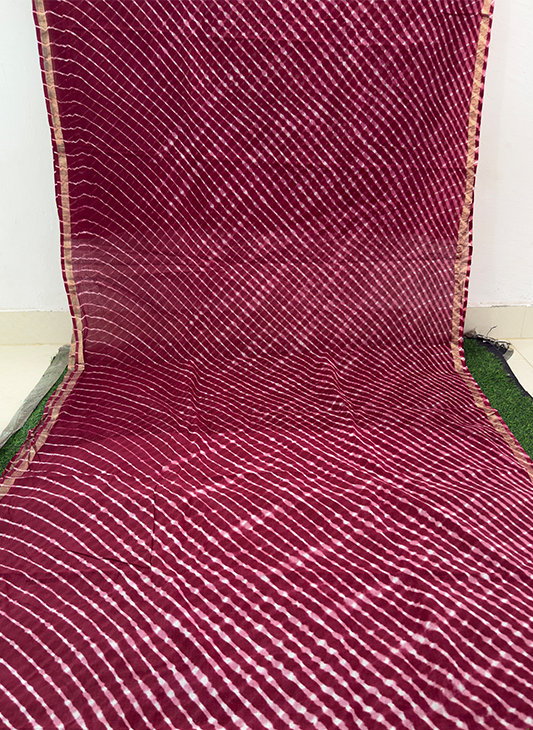 Mehroon Pure Kota Cotton Leheriya Mothda Saree