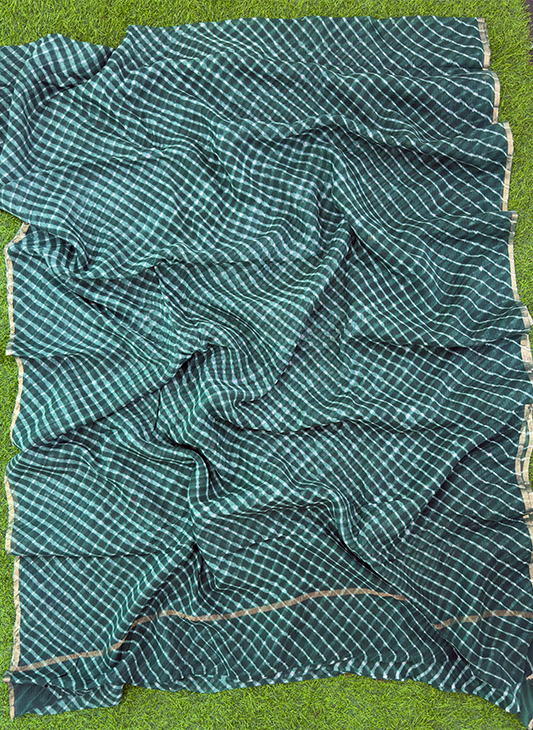 Teal Blue Pure Kota Cotton Leheriya Mothda Saree