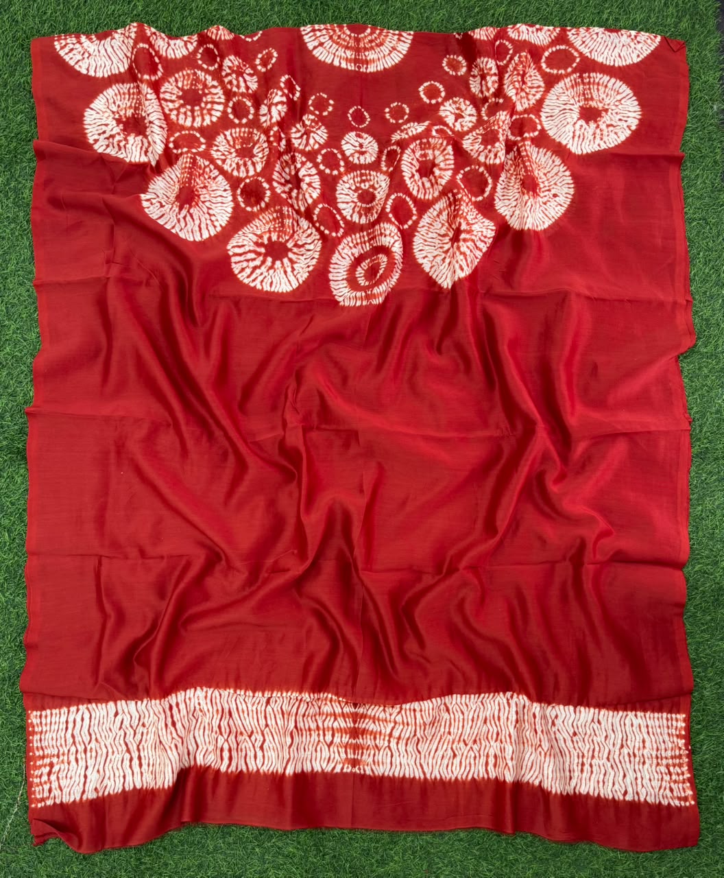Red Pure Chanderi fabric with stunning handmade Shibori — new design dress pieces