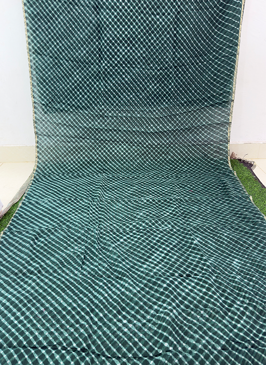 Teal Blue Pure Kota Cotton Leheriya Mothda Saree