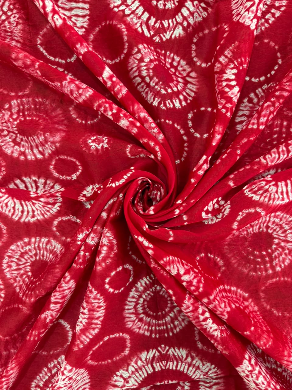 Red Pure Chanderi fabric with stunning handmade Shibori — new design dress pieces