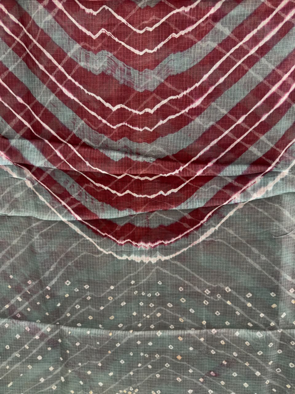 Grey Pure Kota Silk Leheriya paired with a stunning Bandhani pallu
