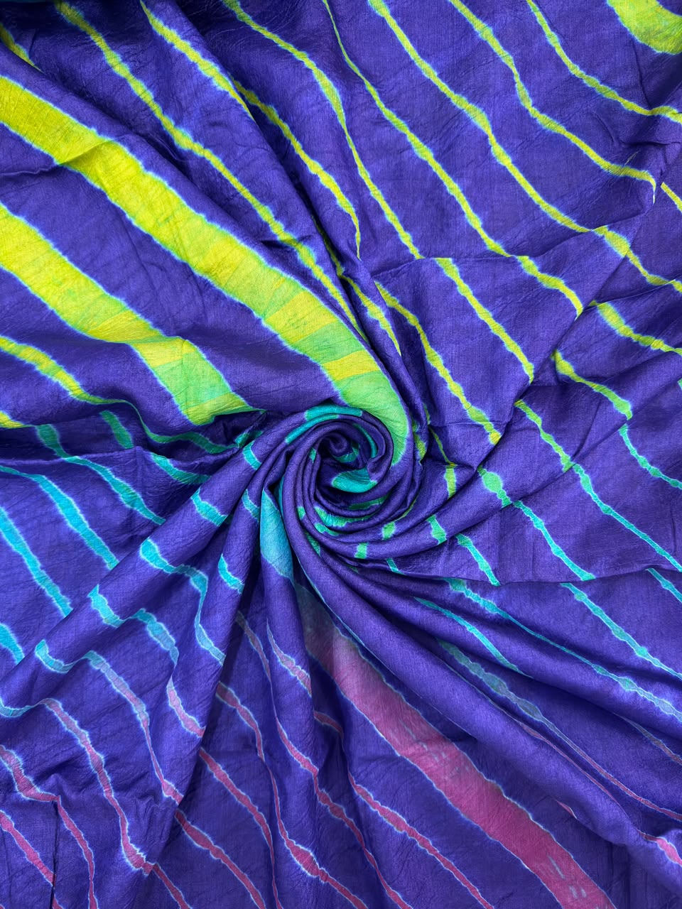 Blues Pure Handloom Tusser Silk Multi Leheriya Saree ✨