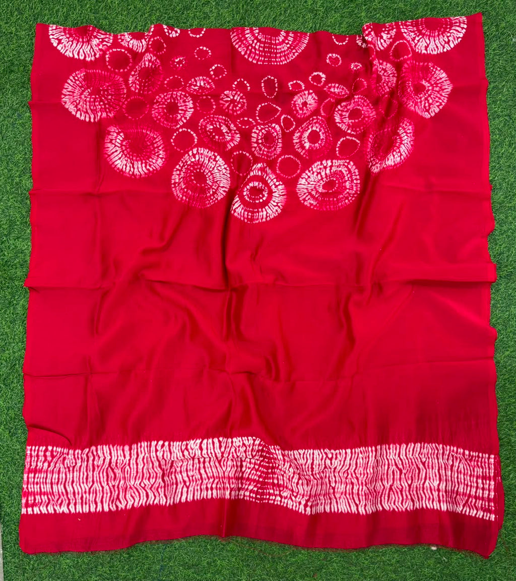 Red Pure Chanderi fabric with stunning handmade Shibori — new design dress pieces
