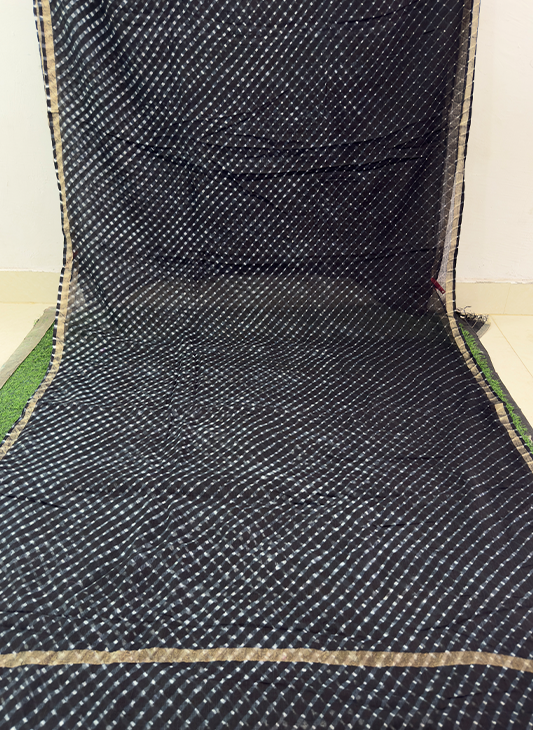 Black Kota Cotton Leheriya Mothda Saree