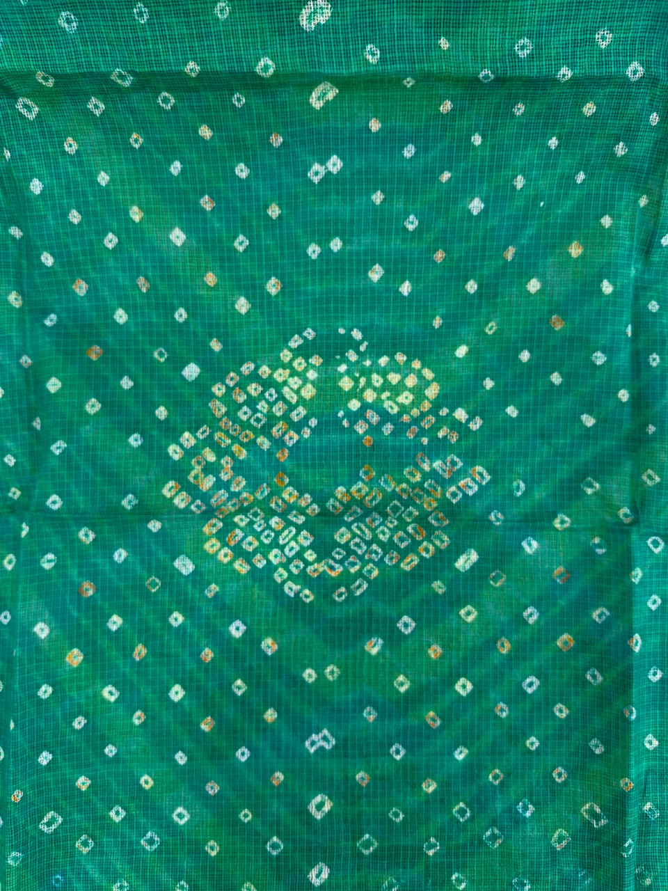 Green Pure Kota Silk Leheriya paired with a stunning Bandhani pallu