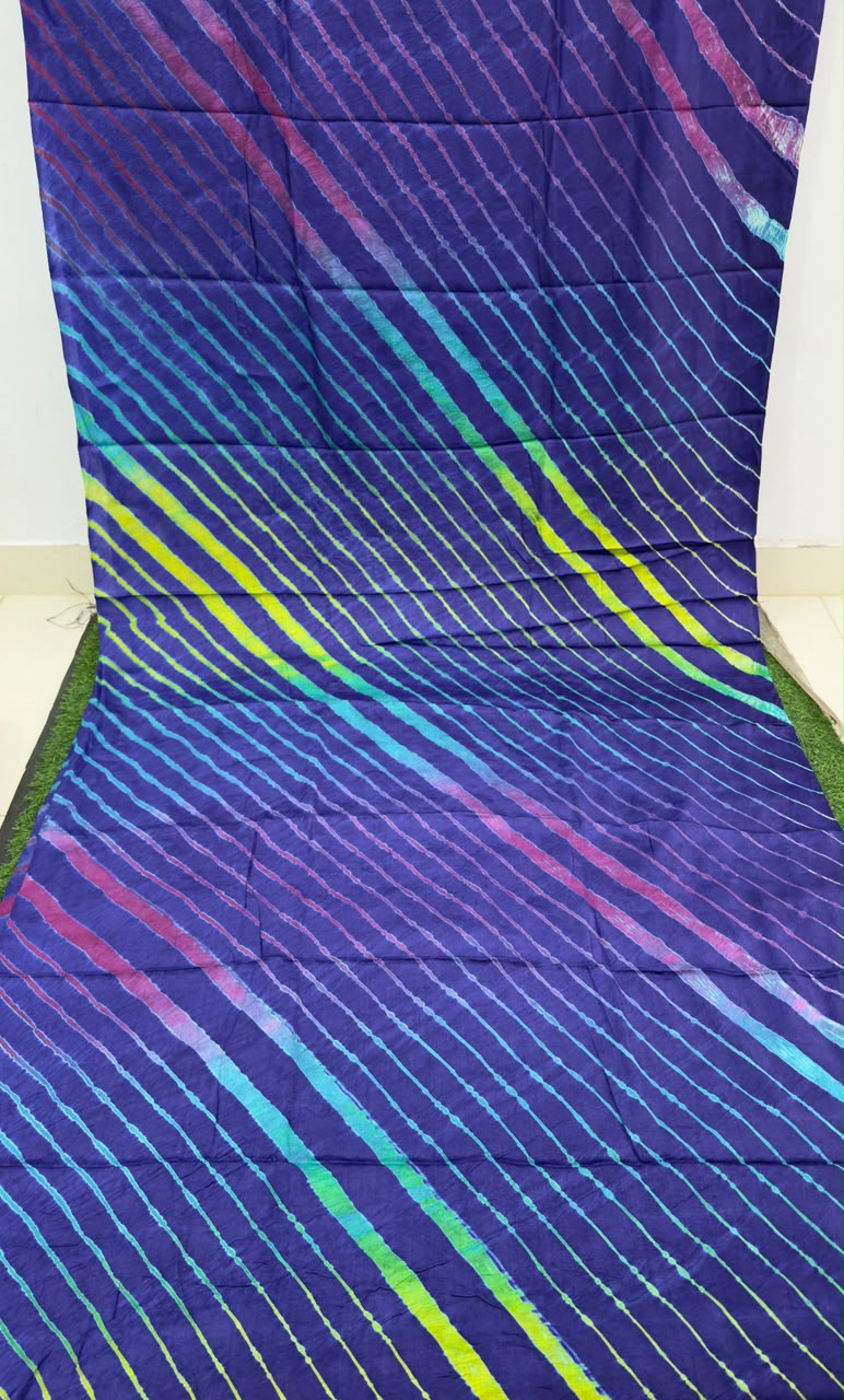 Blues Pure Handloom Tusser Silk Multi Leheriya Saree ✨