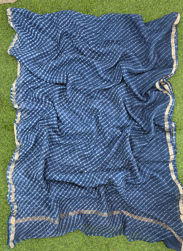 Blue Kota Cotton Leheriya Mothda Saree