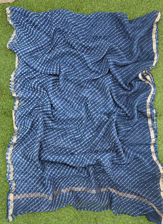 Blue Kota Cotton Leheriya Mothda Saree