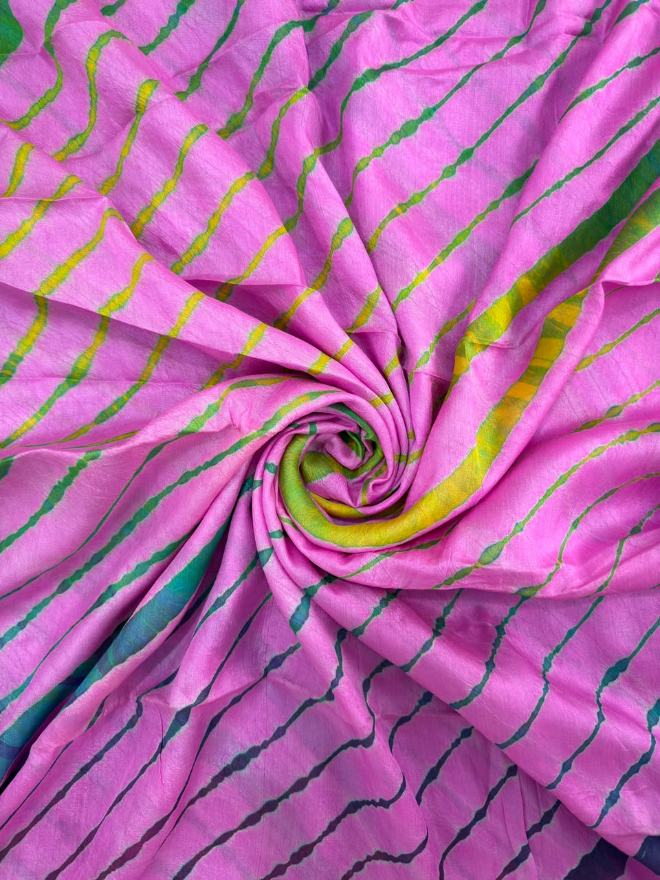 Deep Pink Pure Handloom Tusser Silk Multi Leheriya Saree ✨