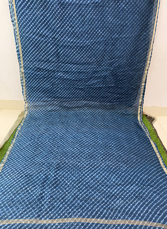 Blue Kota Cotton Leheriya Mothda Saree