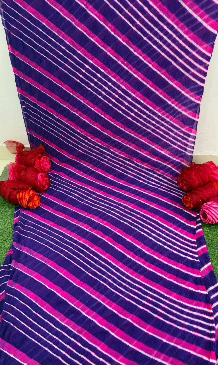 Purple Pure Double Diamond Chiffon Leheriya Sarees