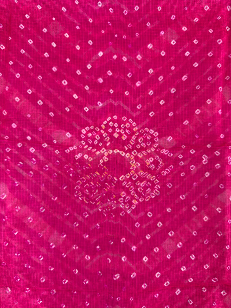 Pink Pure Kota Silk Leheriya paired with a stunning Bandhani pallu