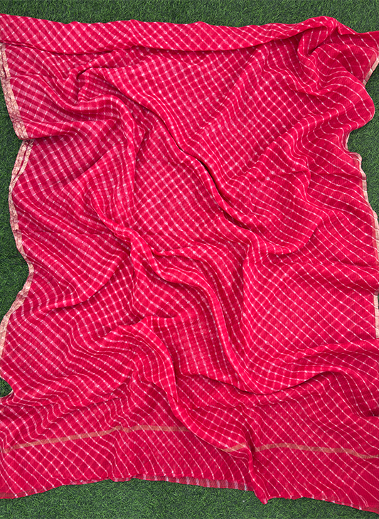 Pink Kota Cotton Leheriya Mothda Saree