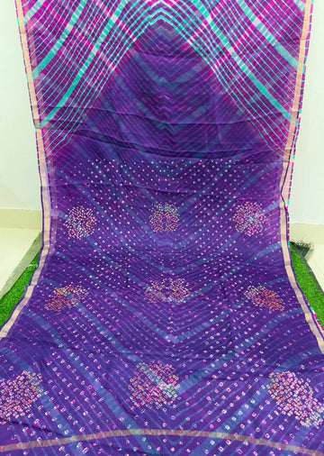Purple Pure Kota Silk Leheriya paired with a stunning Bandhani pallu
