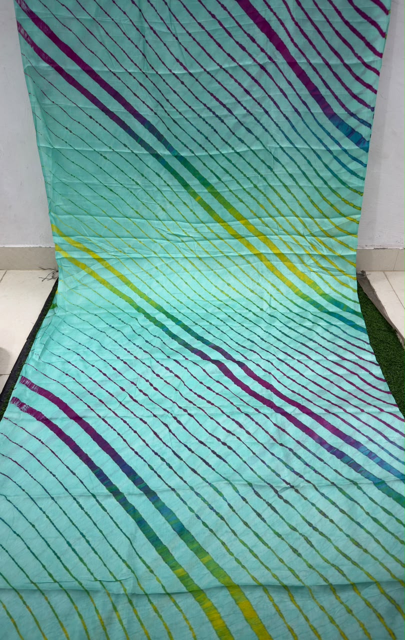 Dark Green Pure Handloom Tusser Silk Multi Leheriya Saree ✨