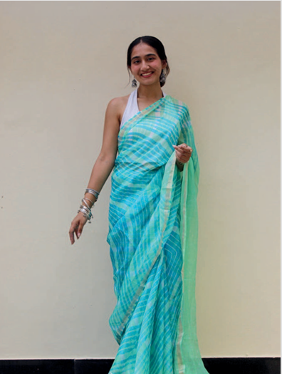 Dual Color Firozi Saree