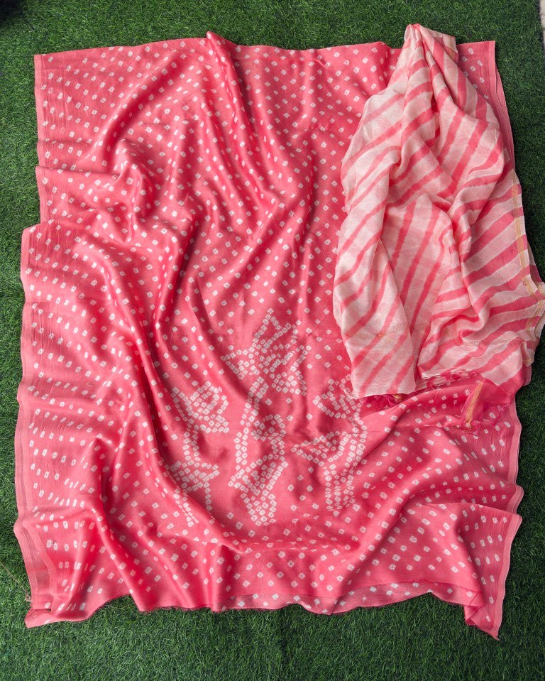 Pure Chanderi Leheriya And Bandhani Suite Set Chanderi Kurta