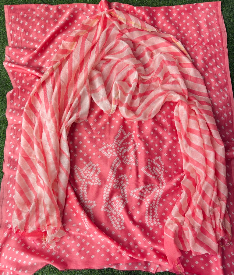 Pure Chanderi Leheriya And Bandhani Suite Set Chanderi Kurta