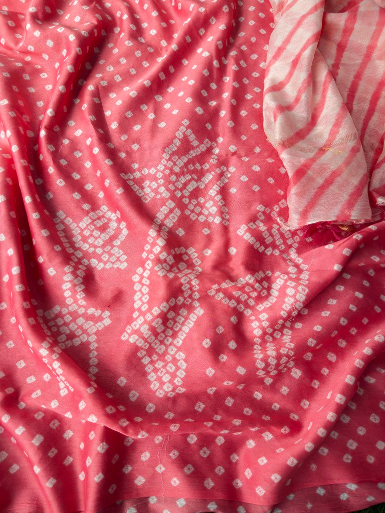 Pure Chanderi Leheriya And Bandhani Suite Set Chanderi Kurta