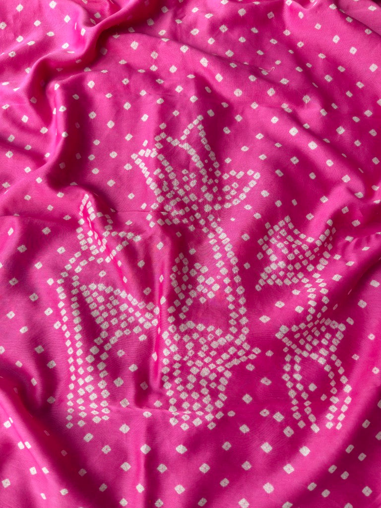 Pure Chanderi Leheriya And Bandhani Suite Set  Chanderi Kurta