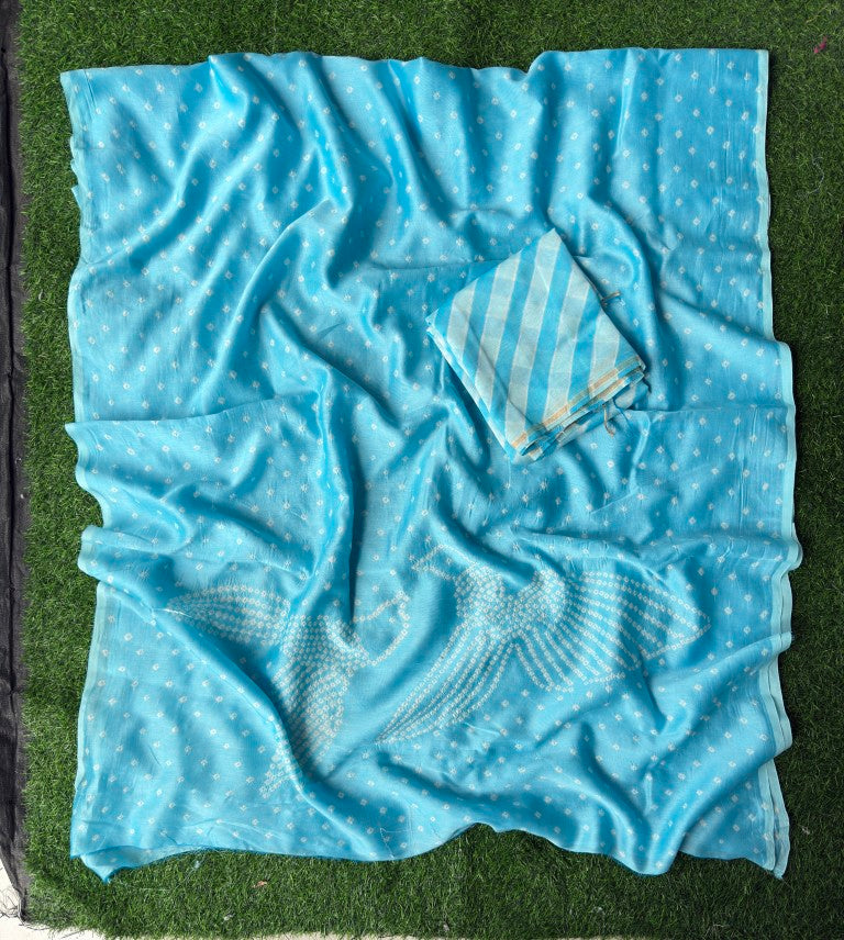 Pure Chanderi Leheriya And Bandhani Suite Set  Chanderi Kurta