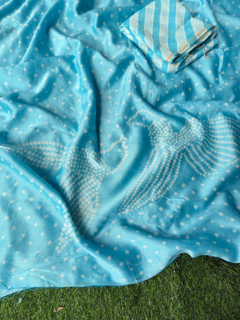 Pure Chanderi Leheriya And Bandhani Suite Set  Chanderi Kurta