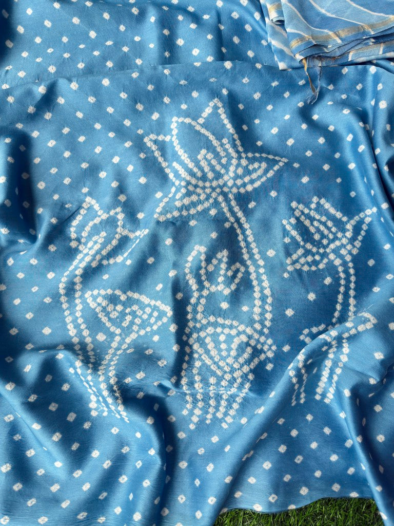 Pure Chanderi Leheriya And Bandhani Suite Set  Chanderi Kurta